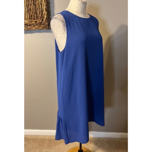 Chelsea28 Shift Dress L Large Blue Stretch Ruffle Hem Sleeveless Washable NEW - Picture 5 of 6